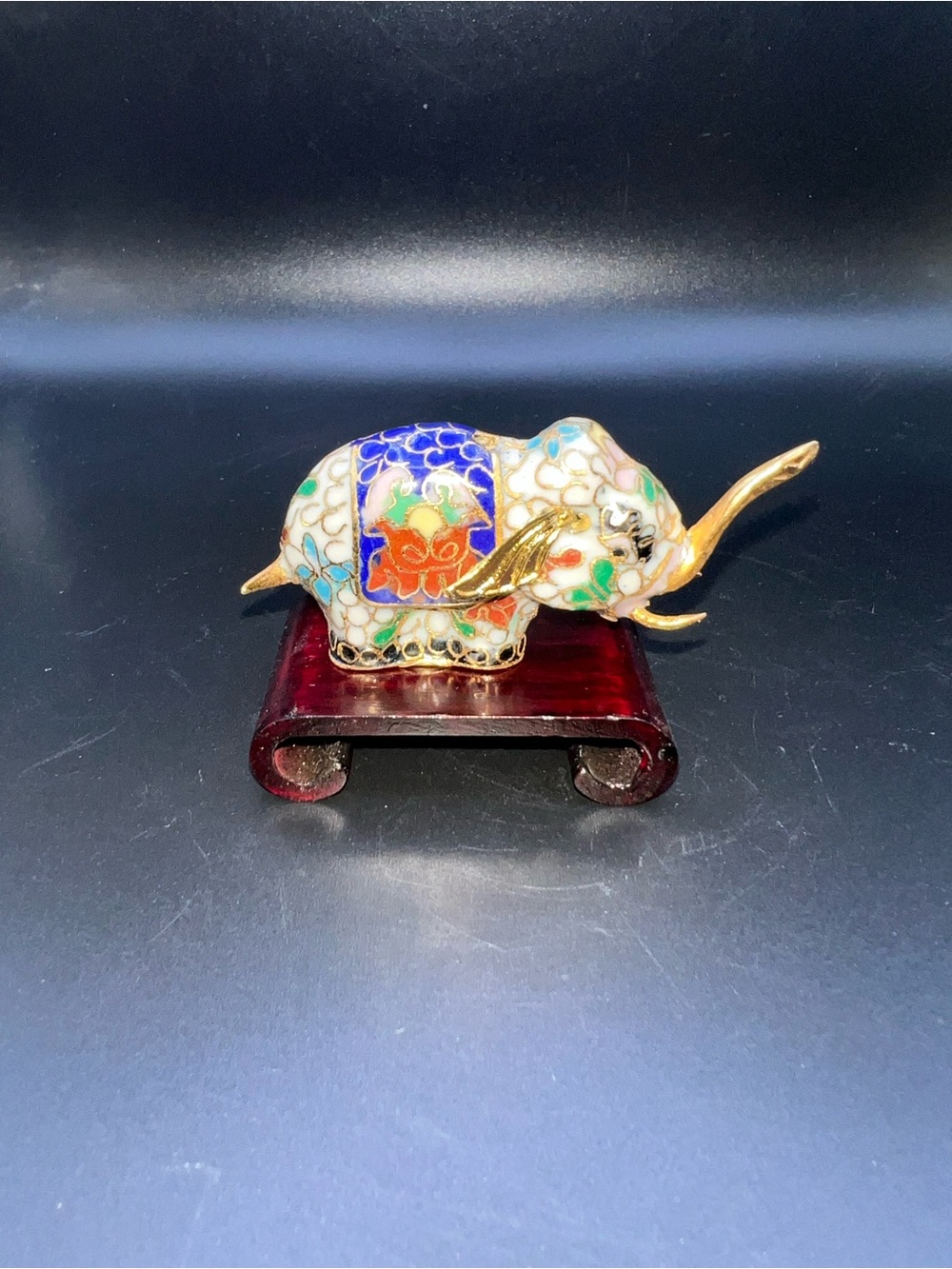 Cloisonné Elephant Figurine - Multicolor Gold Accents - Picture 2 of 7